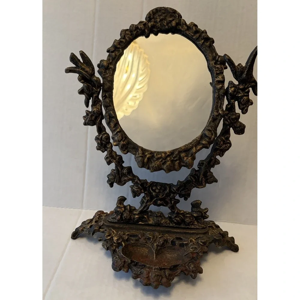 Vintage Vanity Table Cast Iron Oval Victorian Cast Mirror